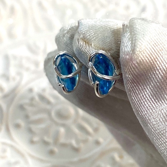 Handmade Blue Topaz Rectangular Cushion Gemstone Sterling Silver Earrings 8Ct - Picture 5 of 15